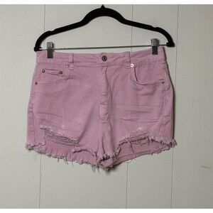 Love Tree Denim Women's Pink Distressed High Waisted Cut Off Jean Shorts Size L